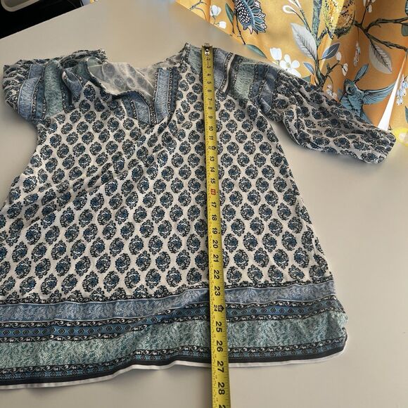 J Jill Pure Jill Split Neck Border Printed Tunic Top XS Blue Modal Boho Artsy - Picture 8 of 8